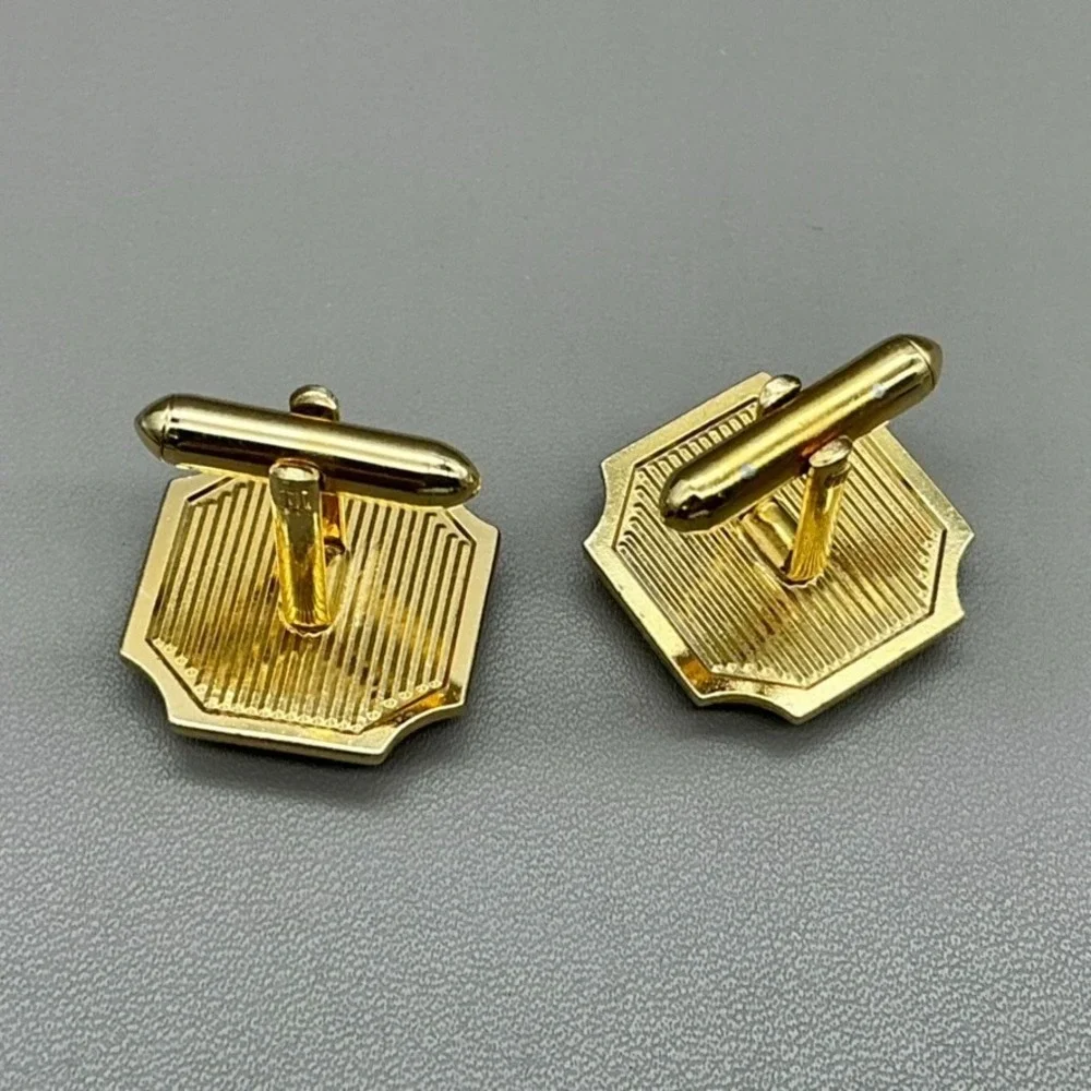 Vintage Cufflinks Tiger Eye Cabochon Gold Silver Tone Geometric Men's Jewelry